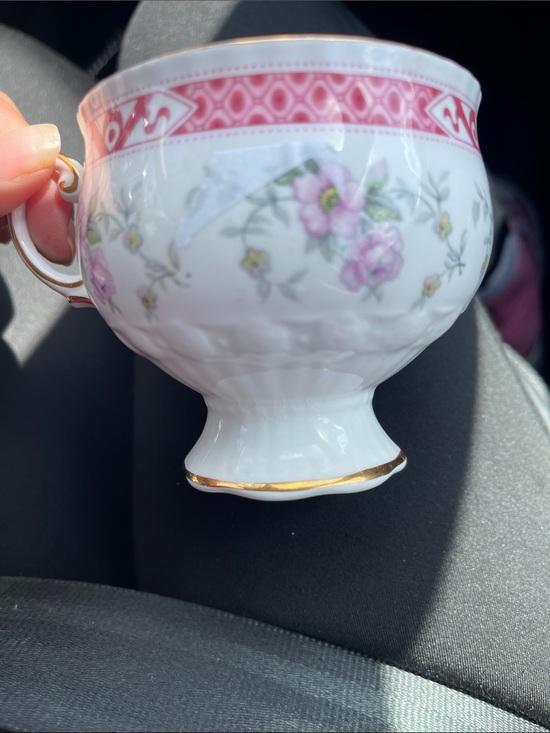 Other - Pink Floral Porcelain Footed Teacup with Gold Trim